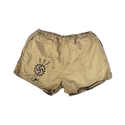 374 - A pair of WWII Second World War Third Reich Nazi German DAF Labour Workers sport shorts. Khaki cotto... 