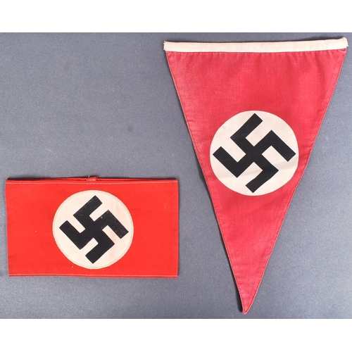 403 - A WWII Second World War Third Reich Nazi German NSDAP armband and a double sided pennant flag. Typic... 