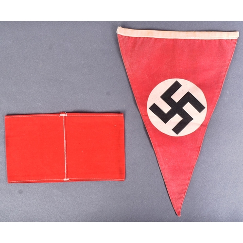 403 - A WWII Second World War Third Reich Nazi German NSDAP armband and a double sided pennant flag. Typic... 