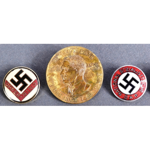 406 - A collection of WWII Second World War style Third Reich Nazi German lapel pin badges comprising; NSD... 