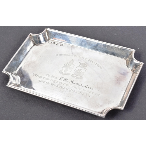 421 - Railway Interest - a hallmarked silver pin tray / ashtray with engraved notation: G'eneral Strike Ma... 