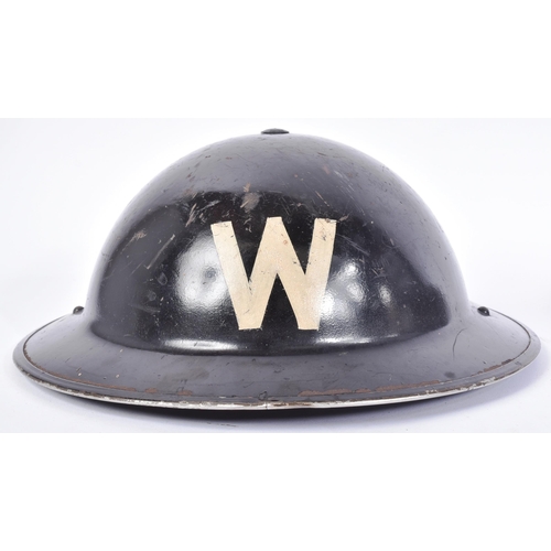 466 - Two WWII Second World War British brodie helmets comprising a black ARP Air Raid Precautions Wardens... 