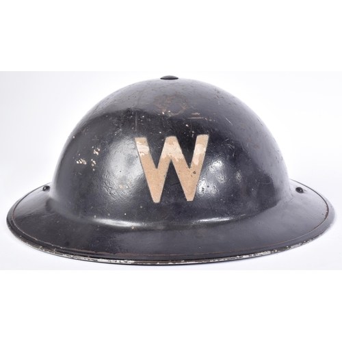 466 - Two WWII Second World War British brodie helmets comprising a black ARP Air Raid Precautions Wardens... 