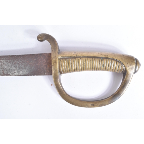 484 - An early 19th century continental (likely French) made side-arm / cutlass. Ribbed brass hilt, with a... 