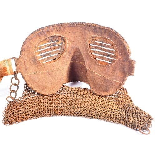 6 - AWWI First World War era Tank Corp driver's ' splatter ' mask. Steel and leather face mask with slat... 