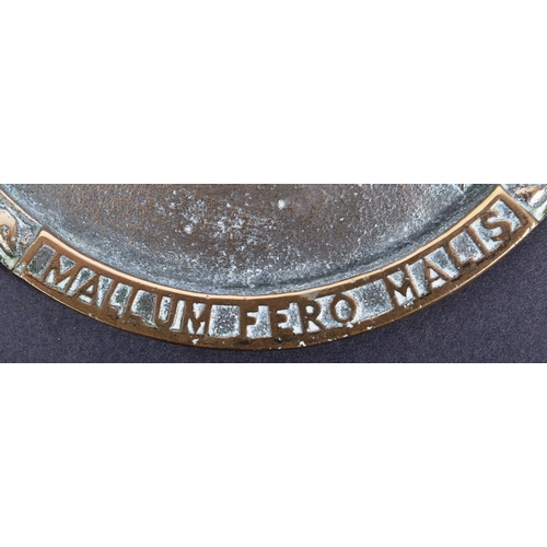 63 - HMS Malaya - a bronze roundel depicting the ship's emblem, with Latin motto ' Mallum Fero Malis' to ... 