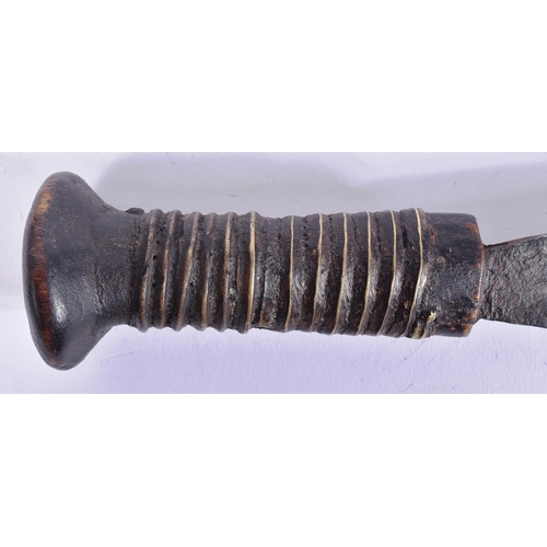 69 - A 19th Century circa 1850 African Congolese / Bantu people sword. Flat wooden pommel and grip bound ... 