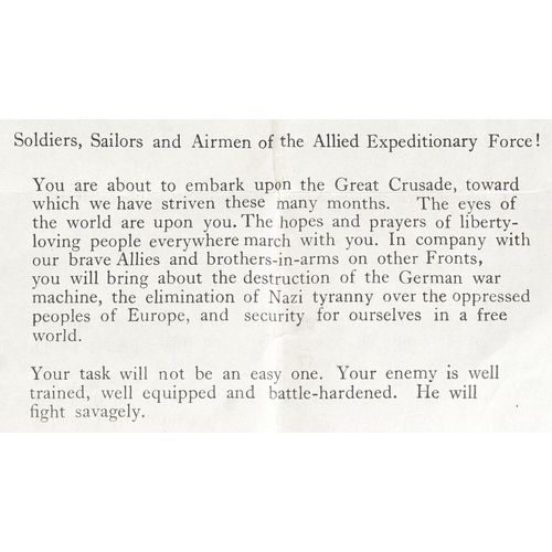 8 - An original WWII Second World War D-Day Landings official leaflet issued to troops on the eve of Ope... 