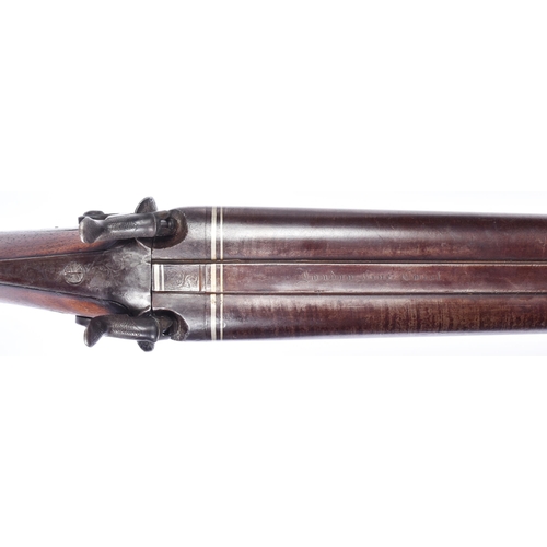 510 - An antique early 19th century large double-barrelled muzzle-loading percussion rifle by Hollis & She... 