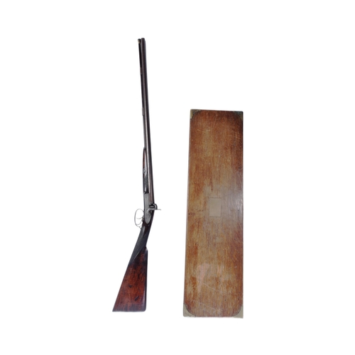 513 - An antique 19th century cased double-barrelled muzzle-loading percussion rifle by Hutchins. 28