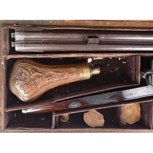 513 - An antique 19th century cased double-barrelled muzzle-loading percussion rifle by Hutchins. 28