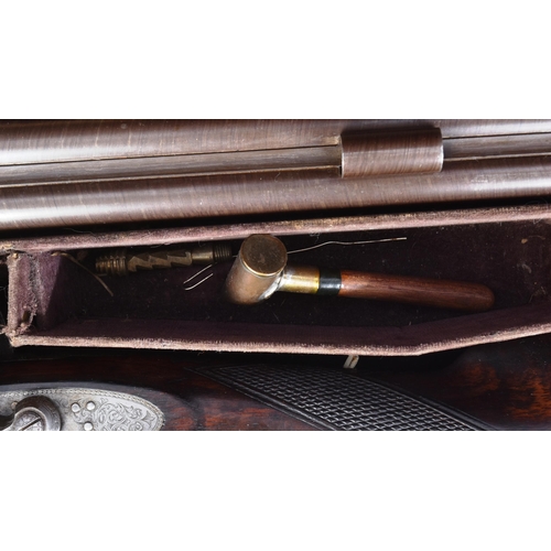 513 - An antique 19th century cased double-barrelled muzzle-loading percussion rifle by Hutchins. 28