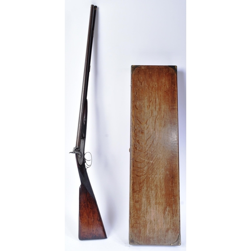 513 - An antique 19th century cased double-barrelled muzzle-loading percussion rifle by Hutchins. 28