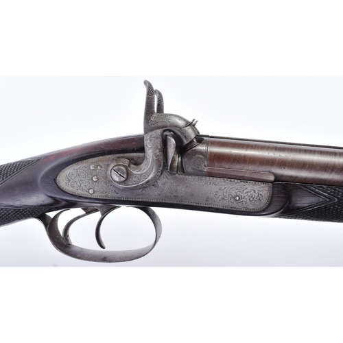 513 - An antique 19th century cased double-barrelled muzzle-loading percussion rifle by Hutchins. 28