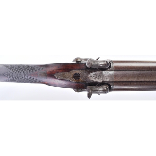 513 - An antique 19th century cased double-barrelled muzzle-loading percussion rifle by Hutchins. 28