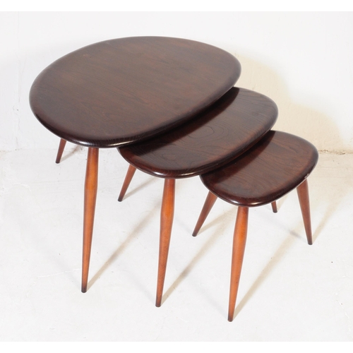 10 - Lucian Ercolani for Ercol - Model 354 - A retro 1960s beech and elm wood set of 'Pebble' nesting tab... 