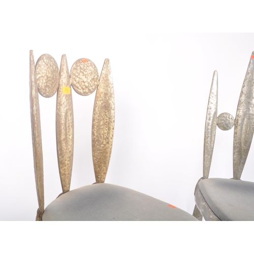 110 - Nicolas Blandin - A pair of retro vintage late 20th century circa 1990s French hammered iron & velve... 