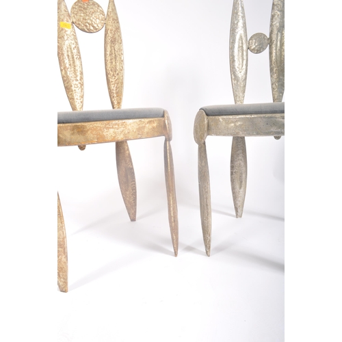 110 - Nicolas Blandin - A pair of retro vintage late 20th century circa 1990s French hammered iron & velve... 