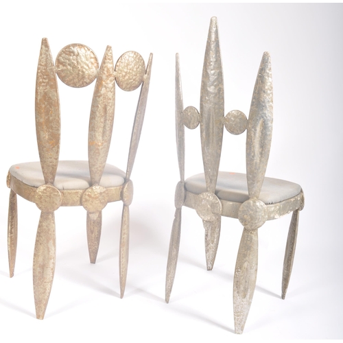 110 - Nicolas Blandin - A pair of retro vintage late 20th century circa 1990s French hammered iron & velve... 