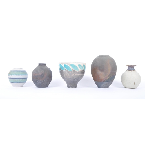 113 - Five pieces of twentieth century retro studio art ceramics, to include a tall bowl by Simon Rich (Br... 