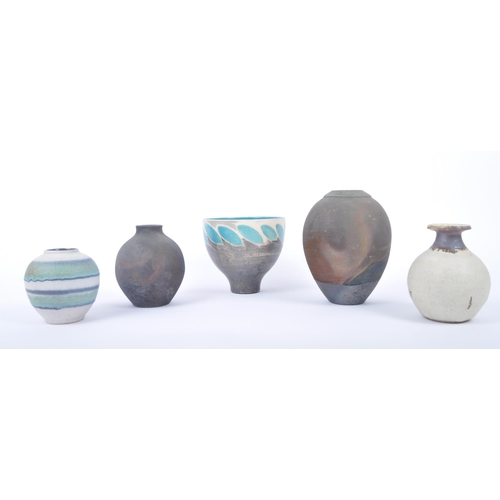 113 - Five pieces of twentieth century retro studio art ceramics, to include a tall bowl by Simon Rich (Br... 