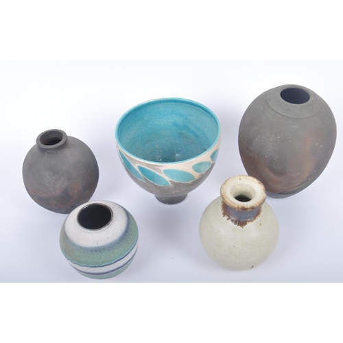 113 - Five pieces of twentieth century retro studio art ceramics, to include a tall bowl by Simon Rich (Br... 