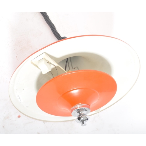 122 - A retro vintage 20th century UFO industrial metal rise & fall ceiling light lamp. The ceiling lamp h... 