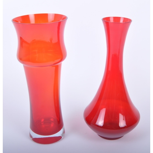 154 - Riihimaki - A selection of two retro 20th century Finnish designer studio art glass vases, one in ol... 