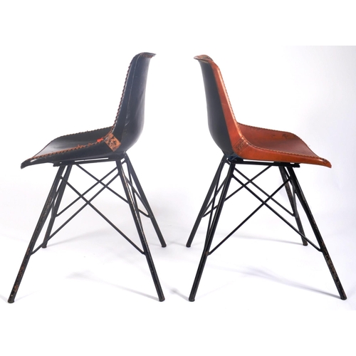 171 - A set of four retro vintage 20th century circa 1970s leather & metal Eiffel dining chairs in the man... 