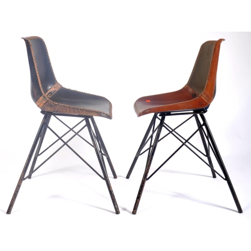 171 - A set of four retro vintage 20th century circa 1970s leather & metal Eiffel dining chairs in the man... 