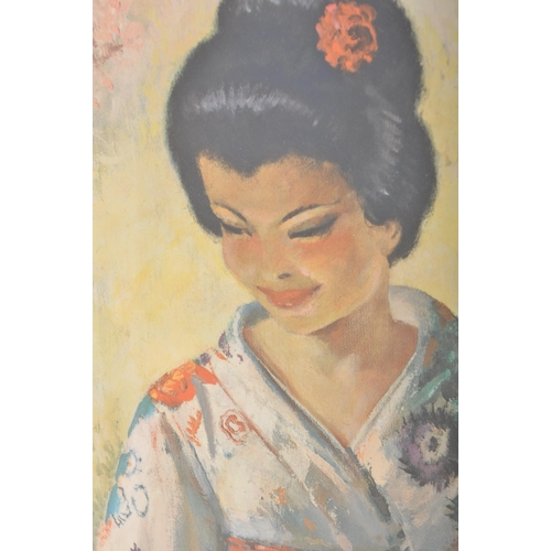 177 - A retro vintage 20th century circa 1960s / 70s framed print 'Kiku' after a painting by John Gilroy (... 