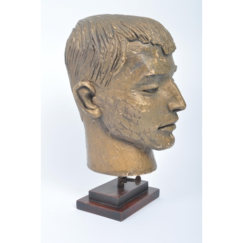 192 - A mid century vintage hollow male head cast of papier mache / thin plaster, painted bronze. Slight w... 