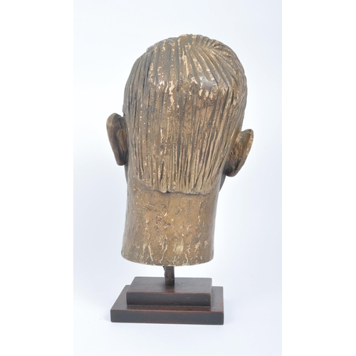 192 - A mid century vintage hollow male head cast of papier mache / thin plaster, painted bronze. Slight w... 