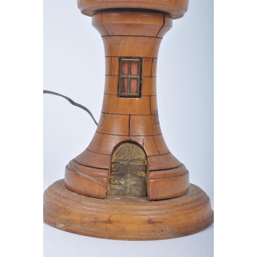 241 - A retro vintage 20th century Continental Iberian teak desk table lamp light in the shape of a lighth... 