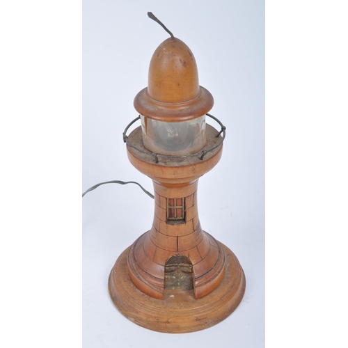 241 - A retro vintage 20th century Continental Iberian teak desk table lamp light in the shape of a lighth... 