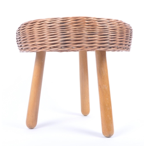 265 - Tony Paul - A retro 20th century 1960s milking stool. The foot stool having a circular basket weave ... 