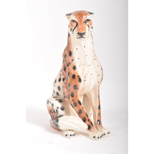 310 - A large retro mid 20th century Italian majolica floor standing ceramic hand painted lifelike leopard... 