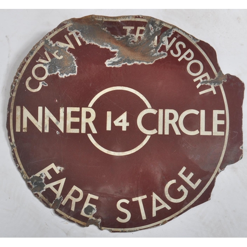 56 - A vintage 20th century double sided enamel bus / coach sign for Inner Circle. The sign having burgun... 