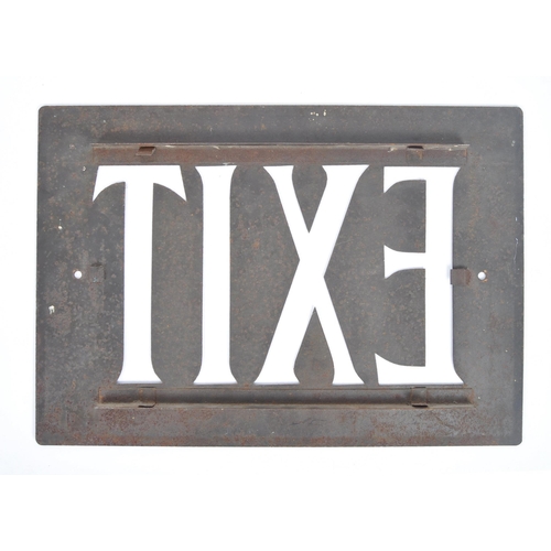 64 - Vintage signage - a mid - late 20th century black painted cast iron exit sign, with the four letters... 