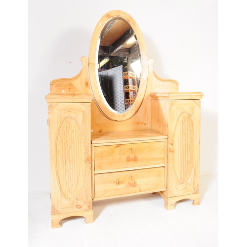 689 - Early 20th century pine continental Art Nouveau drop centre dressing table. Raised on bracket feet t... 