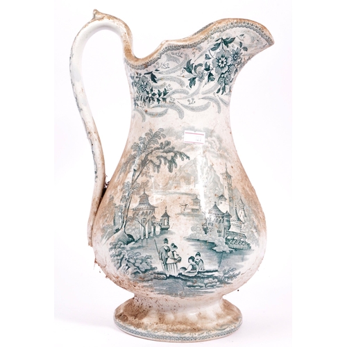 124 - A large early 20th century Victorian ceramic jug of tapering form having applied transfer decoration... 