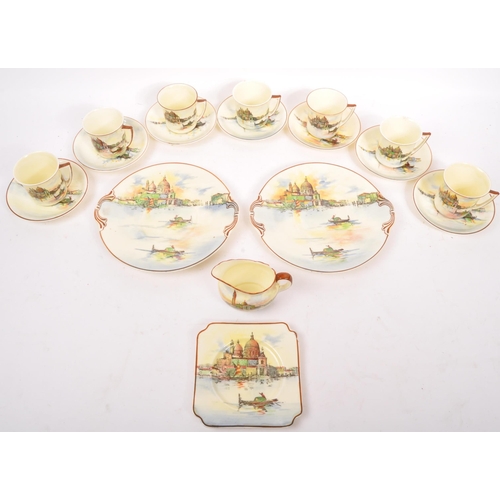 131 - An early 20th century 'Venice' 16 piece tea set / service by Royal Doulton. Consisting of 7 x cups, ... 