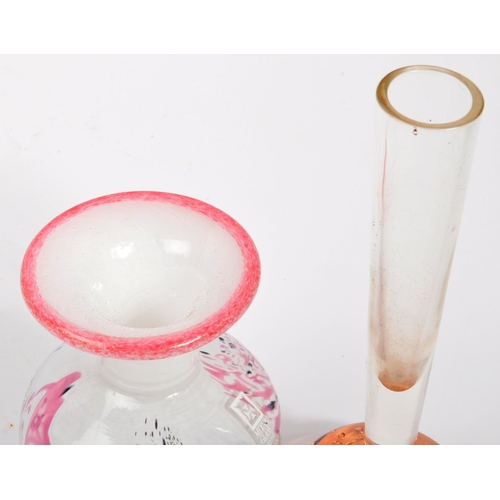 142 - A collection of retro mid 20th century glass to include a French cranberry Luminarc faceted vase, a ... 