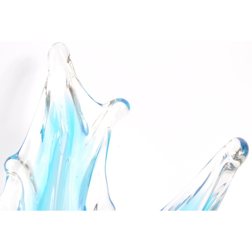 143 - A large 20th century studio glass centrepiece splash vase. The vase having varying tones of blue mod... 