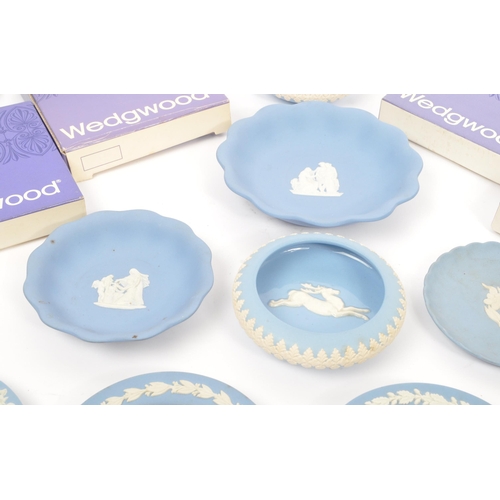 147 - Wedgwood - A collection of 20th century Wedgwood Jasperware. Each piece having jasperware blue groun... 