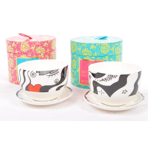 155 - A set of four boxed NOS New Old Stock Ritzenhoff My Lian china teacup and saucers having abstracted ... 