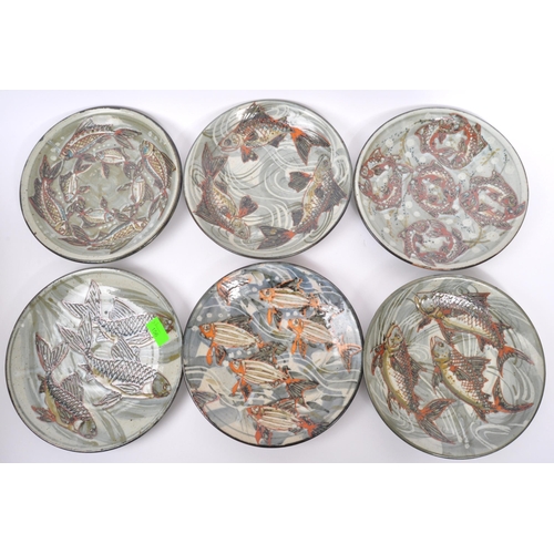 156 - Colin Kellam (b. 1942) A collection of six 20th century stoneware studio pottery plates by Colin Kel... 