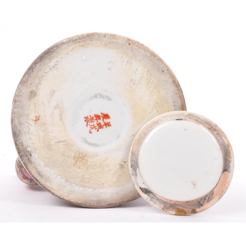 164 - A 19th century Chinese famille rose large teapot. Decorated with scenes of people - geisha to one ca... 