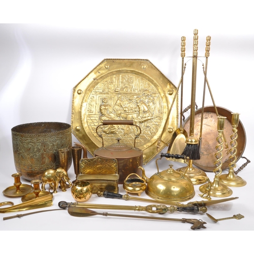 172 - A large collection of 19th and 20th Century copper and brass items, to include engraved embellished ... 