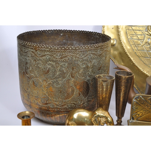 172 - A large collection of 19th and 20th Century copper and brass items, to include engraved embellished ... 